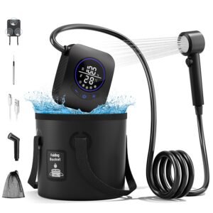 8000mAh Portable Camping Shower, Upgrade Rechargeable Electric Shower Pump with 5 Gallon Bucket, Intelligent LED Display,Portable Shower for Outdoor