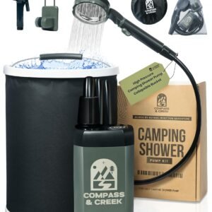 Portable Camping Shower Pump - Electric High Pressure Outdoor Camp Shower Kit with 3.9 Gal Collapsible Bucket - USB Rechargeable Pump with 90-Min Battery - for RV, Beach Hiking...