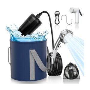 Portable Shower Camping,9000mAh Rechargeable Shower Pump with Digital Display,Adjustable Shower Head and Folding Bucket Outdoor Shower for Camp,Hiking Beach,Travel,Car...