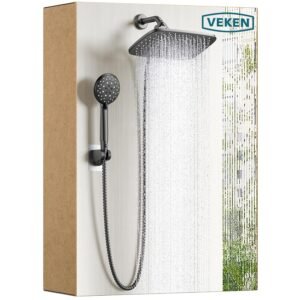 Veken 11.8 Inch Rain Shower Head with Handheld- High Pressure Dual Shower Heads with 5 Modes Handheld Spray Combo- Wide Rainfall Showerhead with Hose, Bathroom Accessories,...