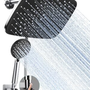 Veken 11.8 Rectangle Inch Rain Shower Head - Shower Heads with 6 Modes Handheld Spray Combo - Wide Rainfall shower with 70" Hose - 1.8gpm Dual Showerhead with Anti-Clog Nozzles...
