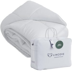 Lincove Canadian Down Comforter – All-Season Warmth Duvet Insert – Corner Loops in Each Corner, 600 Thread Count - 100% Cotton Sateen Shell, King