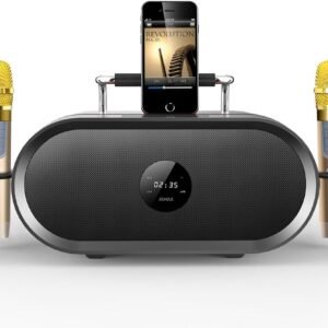 RHM K666 Karaoke Machine with Powerful & Clear Sound, 2 Wireless Microphones, Rechargeable Battery, 8 Hours Playtime, Support Bluetooth/AUX/USB/PC for Home, Party, Wedding,...